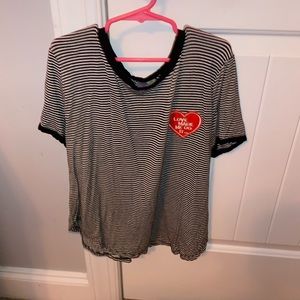 black and white striped graphic t-shirt